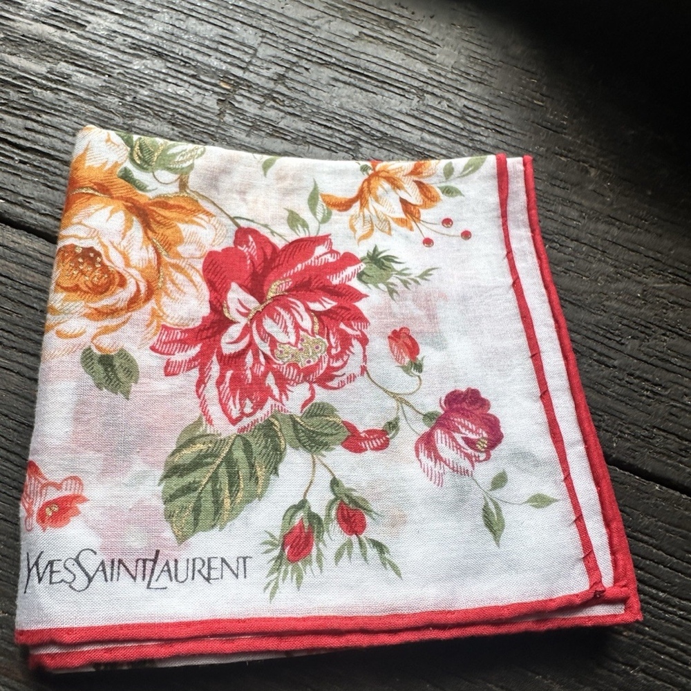 Yves Saint Laurent Vintage YSL Floral Cotton Roses Square Scarf